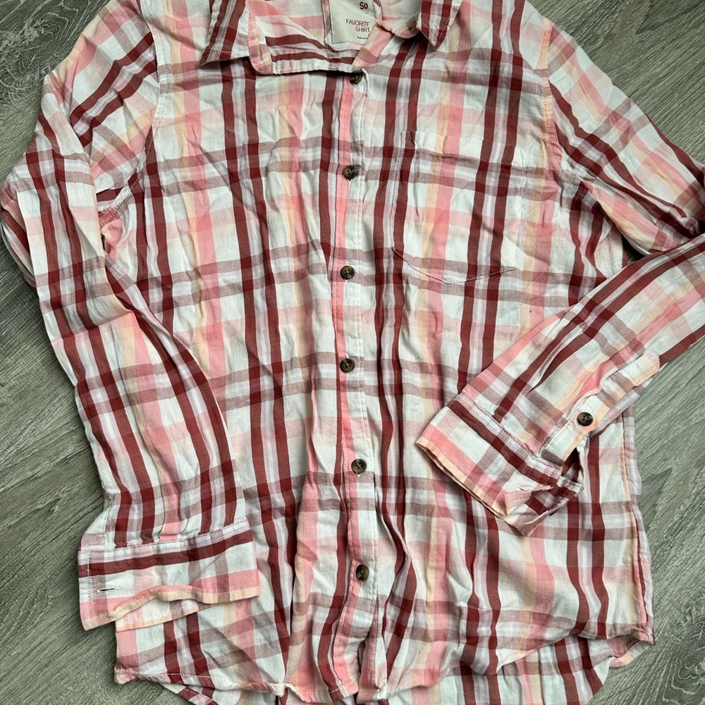 SO Pink and Red Plaid Shirt